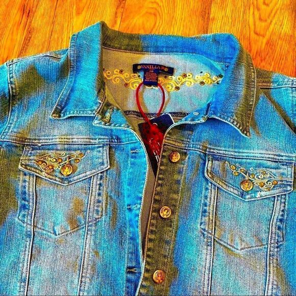 VANILLA STAR CROPPED RAW HEM DENIM JACKET 20 NWT - Picture 4 of 16